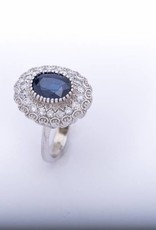 Diamond Framed Blue Sapphire Ring White Gold 14k