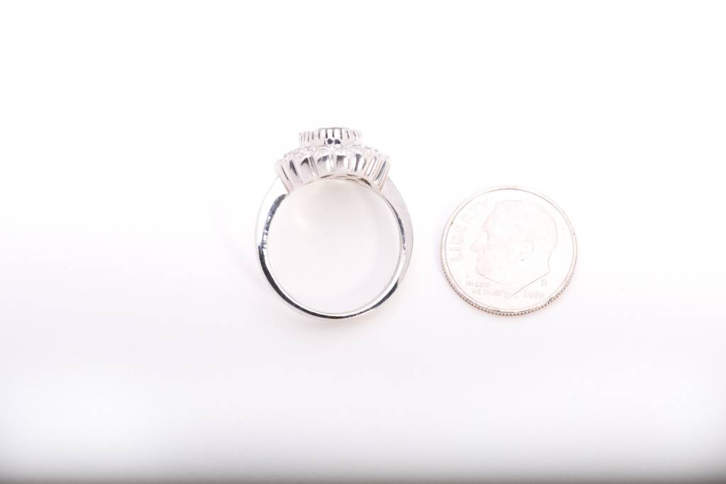Diamond Framed Blue Sapphire Ring White Gold 14k