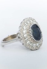Diamond Framed Blue Sapphire Ring White Gold 14k