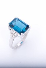 Radiant Cut Aquamarine and Diamond Ring White Gold 14k
