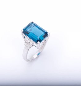Radiant Cut Aquamarine and Diamond Ring White Gold 14k