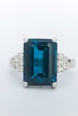 Radiant Cut Aquamarine and Diamond Ring White Gold 14k