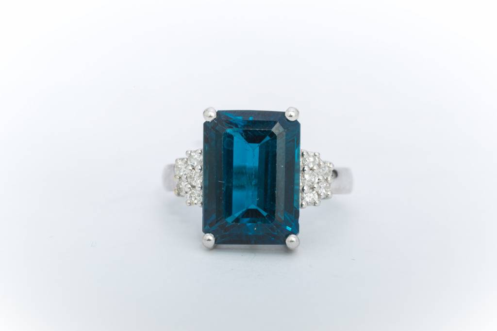 Radiant Cut Aquamarine and Diamond Ring White Gold 14k