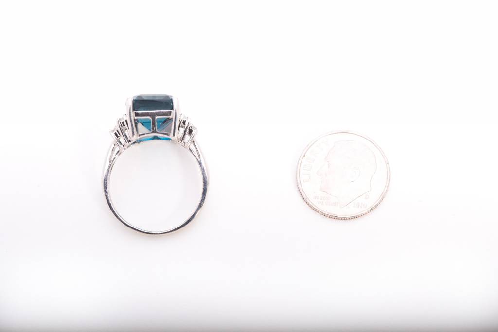 Radiant Cut Aquamarine and Diamond Ring White Gold 14k