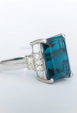 Radiant Cut Aquamarine and Diamond Ring White Gold 14k