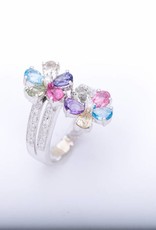 Multi Colored Gemstone Flower Ring White Gold 14k