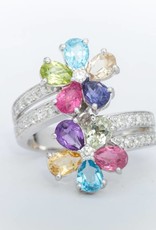 Multi Colored Gemstone Flower Ring White Gold 14k