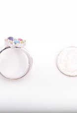 Multi Colored Gemstone Flower Ring White Gold 14k
