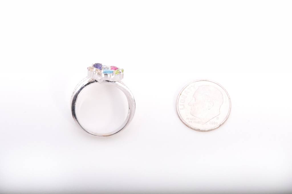 Multi Colored Gemstone Flower Ring White Gold 14k