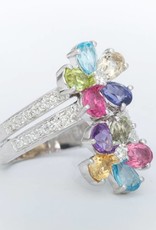 Multi Colored Gemstone Flower Ring White Gold 14k