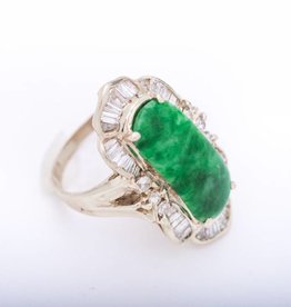 Jade and Diamond Ring Yellow Gold 14k