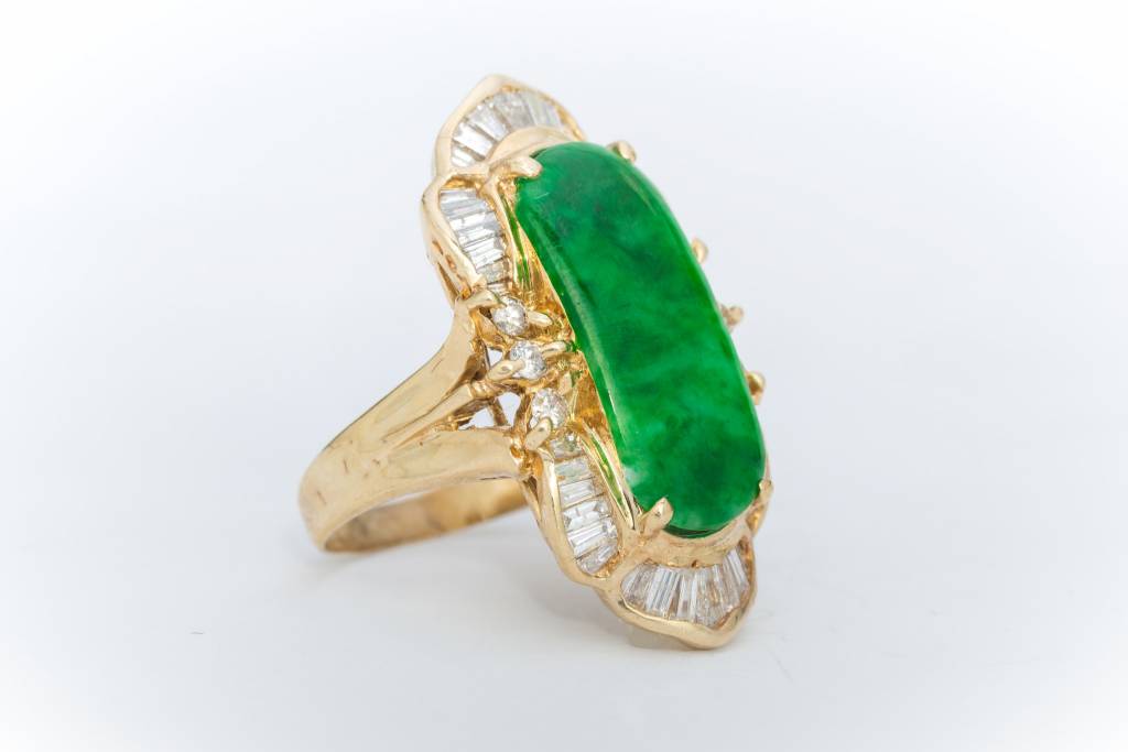 Jade and Diamond Ring Yellow Gold 14k