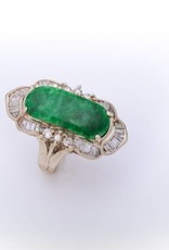 Jade and Diamond Ring Yellow Gold 14k