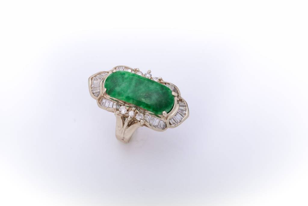 Jade and Diamond Ring Yellow Gold 14k