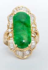 Jade and Diamond Ring Yellow Gold 14k