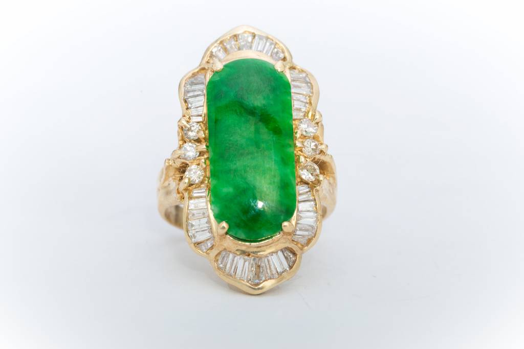 Jade and Diamond Ring Yellow Gold 14k