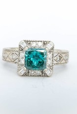 Princess Cut Aquamarine and Diamond Ring White Gold 14k