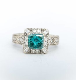 Princess Cut Aquamarine and Diamond Ring White Gold 14k