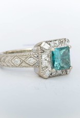 Princess Cut Aquamarine and Diamond Ring White Gold 14k