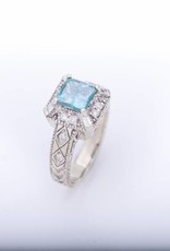 Princess Cut Aquamarine and Diamond Ring White Gold 14k