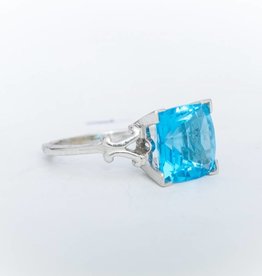 Cushion Cut Aquamarine Ring White Gold 14k