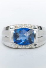 Diamond Framed Blue Sapphire Ring White Gold 14k