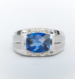 Diamond Framed Blue Sapphire Ring White Gold 14k