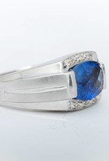 Diamond Framed Blue Sapphire Ring White Gold 14k