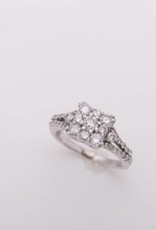 9 Stone Square Cluster White Gold Ring 14k