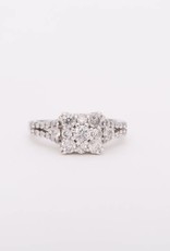 9 Stone Square Cluster White Gold Ring 14k