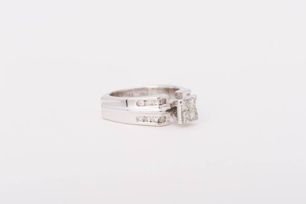 Quad Princess Cut Diamond Ring White Gold 14k