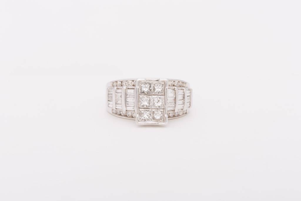 6 Stone Princess Cut Rectangle Diamond Ring 14k