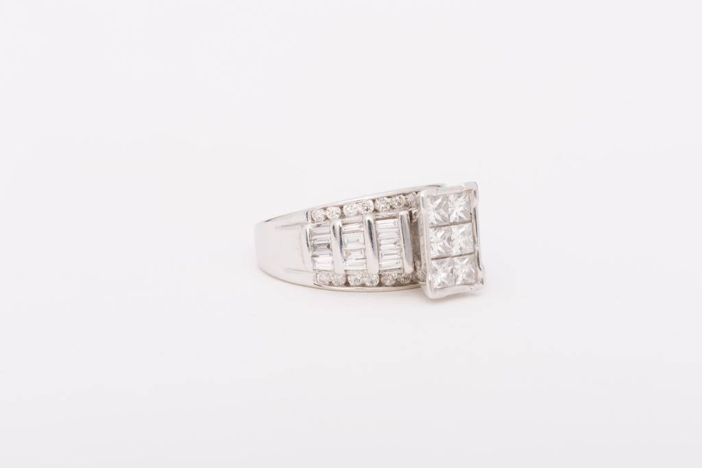 6 Stone Princess Cut Rectangle Diamond Ring 14k