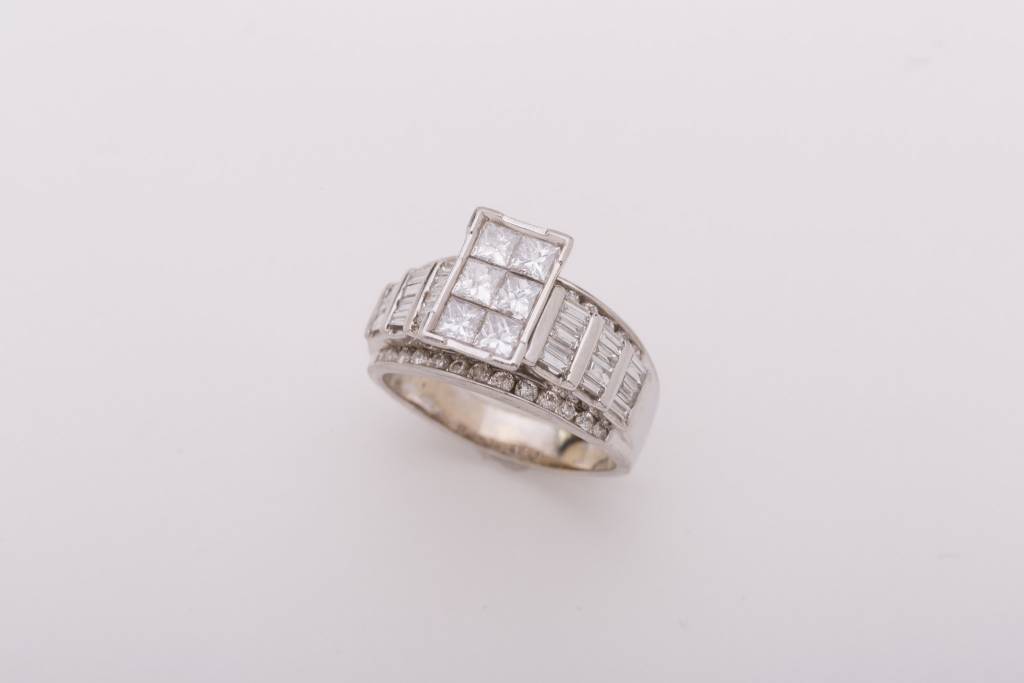 6 Stone Princess Cut Rectangle Diamond Ring 14k