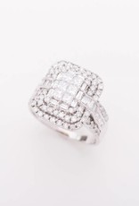 Princess Cut 6 Stone Diamond Rectangle Triple Frame Ring White Gold 14k