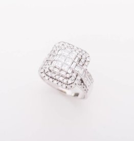 Princess Cut 6 Stone Diamond Rectangle Triple Frame Ring White Gold 14k