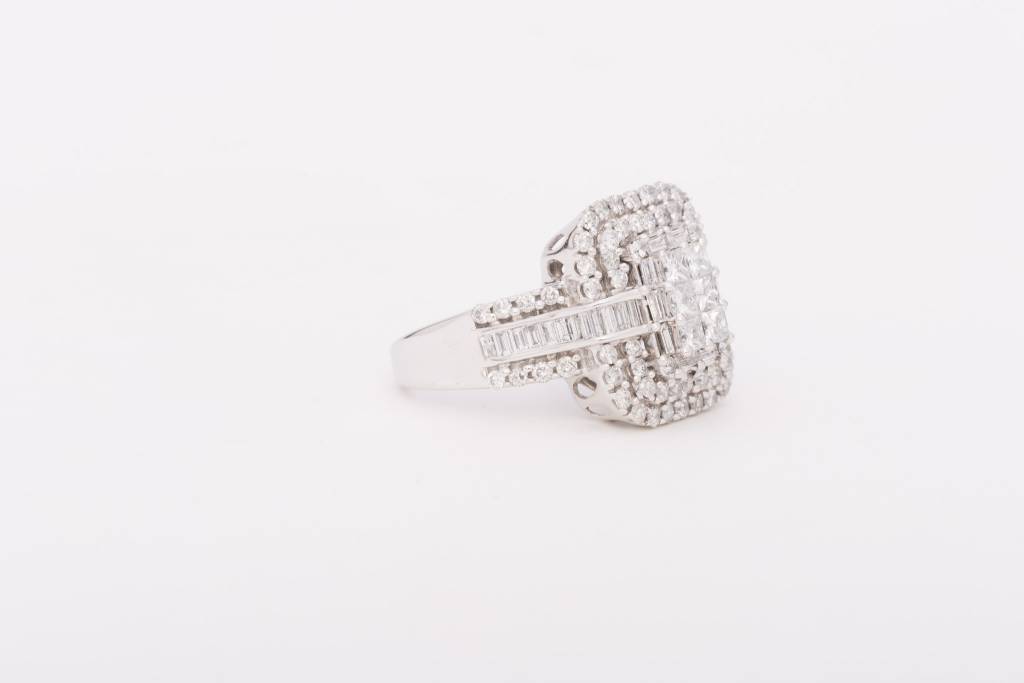 Princess Cut 6 Stone Diamond Rectangle Triple Frame Ring White Gold 14k