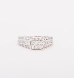 Princess Cut 9 Stone Square White Gold Ring 14k