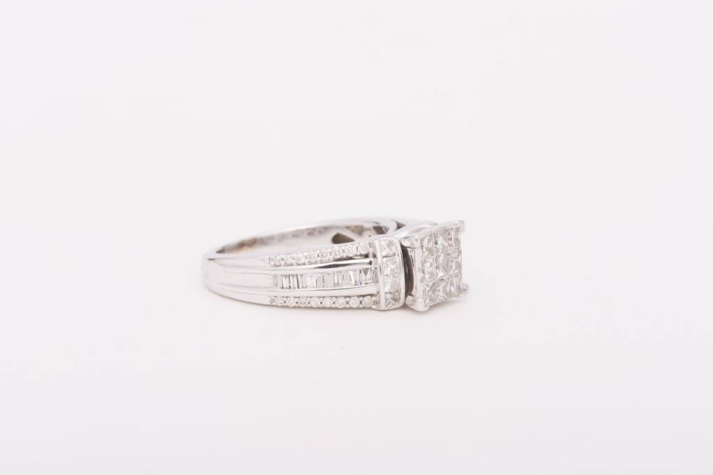 Princess Cut 9 Stone Square White Gold Ring 14k
