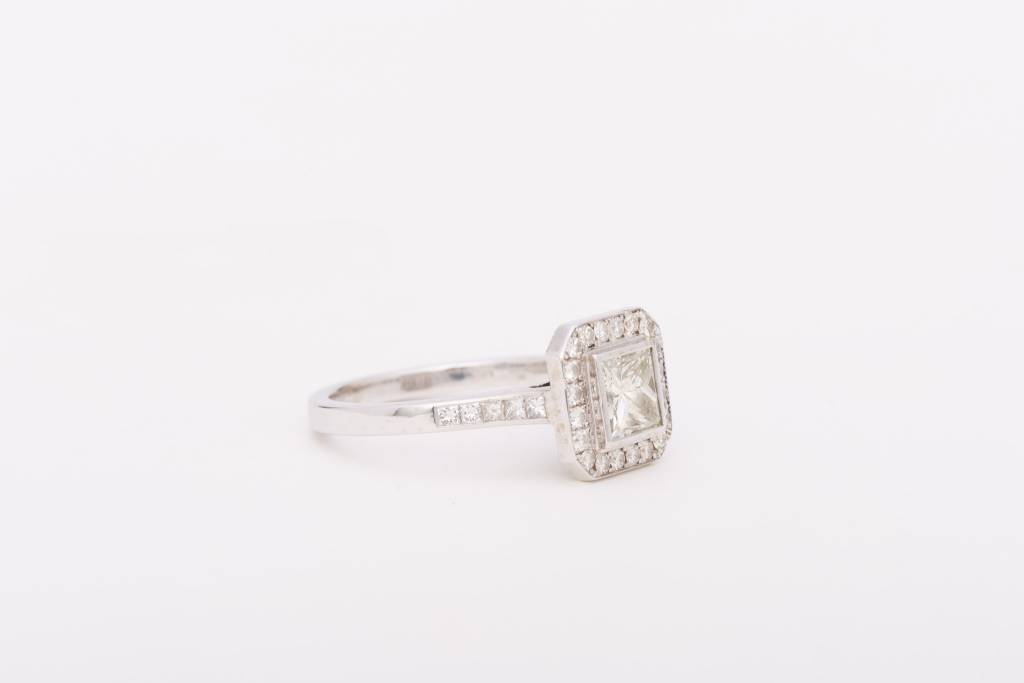Framed Princess Cut Diamond Ring White Gold 14k