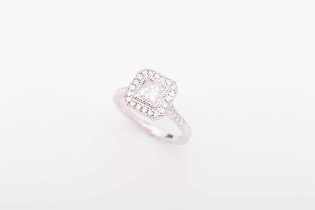 Framed Princess Cut Diamond Ring White Gold 14k