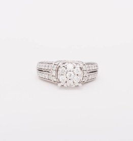 Flower Cluster Engagement Ring White Gold 14k