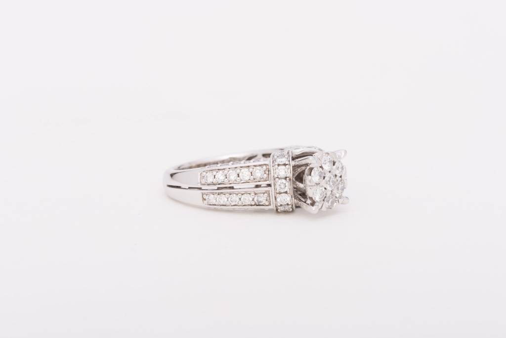 Flower Cluster Engagement Ring White Gold 14k