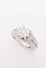 Flower Cluster Engagement Ring White Gold 14k