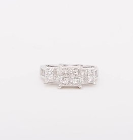 Princes Cut Quad Diamond 3 Stone Ring White Gold 14k