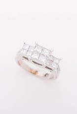 Princes Cut Quad Diamond 3 Stone Ring White Gold 14k