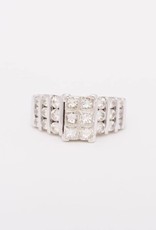 6 Stone Princess Cut Rectangle with 6 Diamond Bar Frame White gold 14k