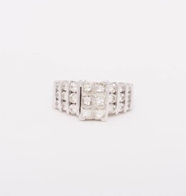 6 Stone Princess Cut Rectangle with 6 Diamond Bar Frame White gold 14k