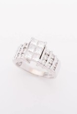 6 Stone Princess Cut Rectangle with 6 Diamond Bar Frame White gold 14k
