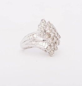 Wave Cluster Diamond Ring White Gold 14k